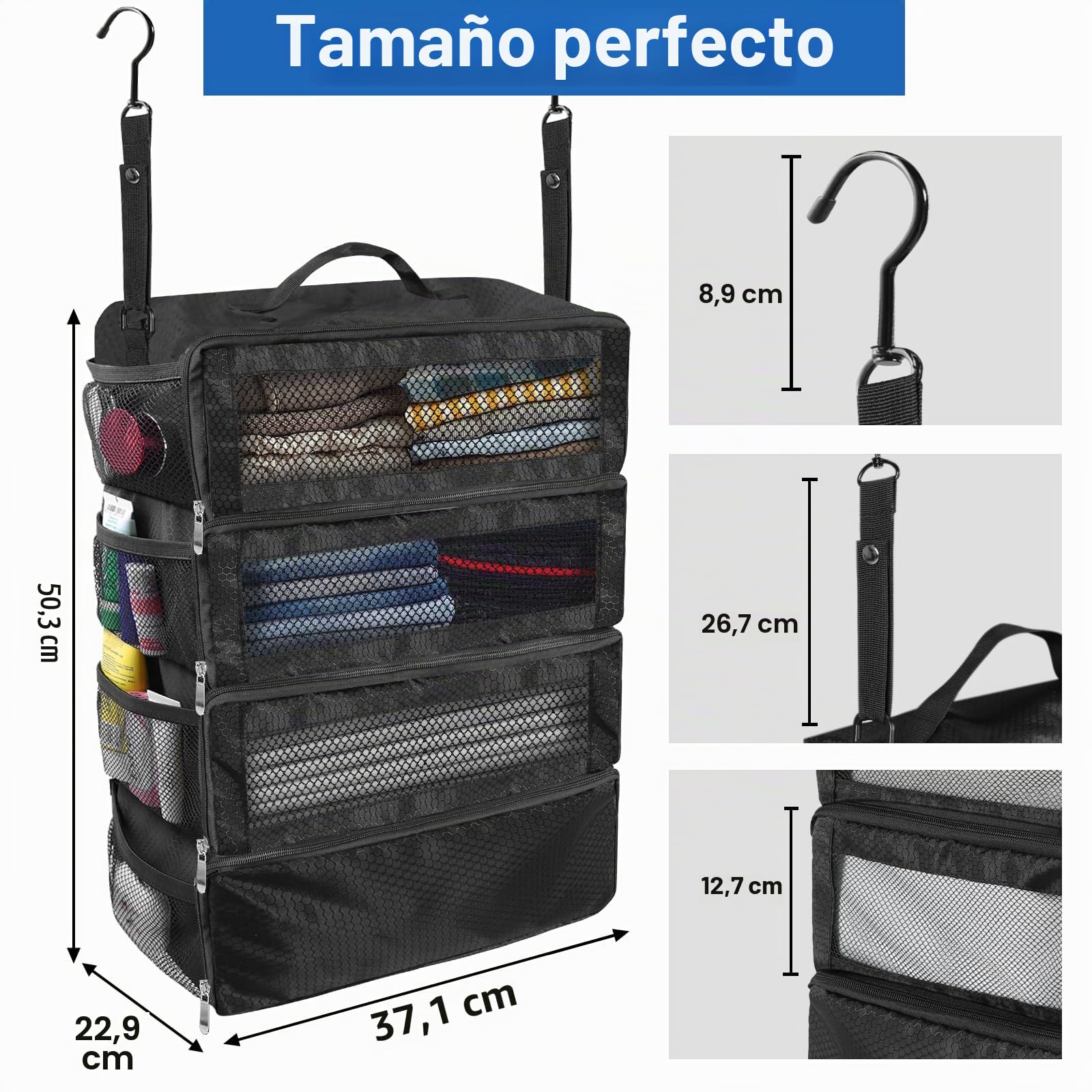 Olosar Organizador de maleta, organizador de equipaje de viaje, estantes de viaje plegables para colgar, cubos de embalaje para maleta, negro, M, M, moderno