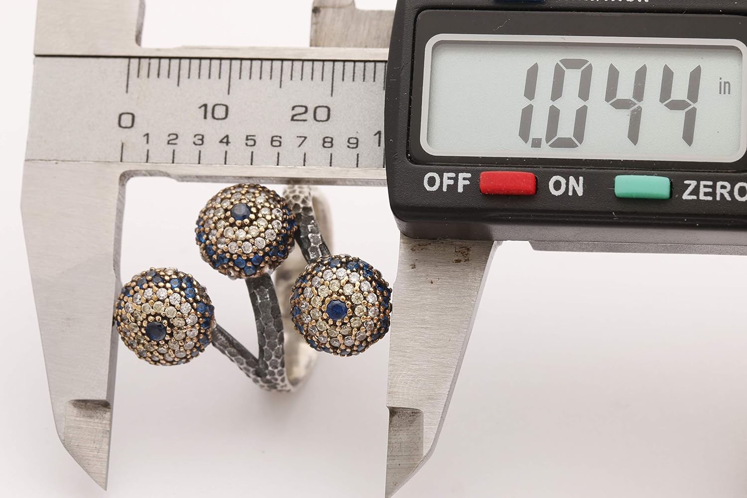 Special Design Nazar ! Turkish Handmade Jewelry Round Cut Evil Eye Sapphire Topaz 925 Sterling Silver Rhodium Ring All Size Options