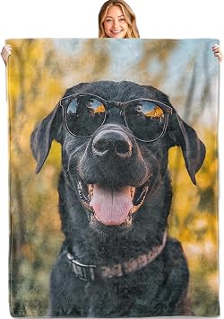 Cool Black Lab Throw Blanket, 50x60in, Soft, Lightweight Flannel, Funny Dog with Sunglasses and Summer Vibes Blankets, Gifts for Pet Owners, for Home Living Room Decor