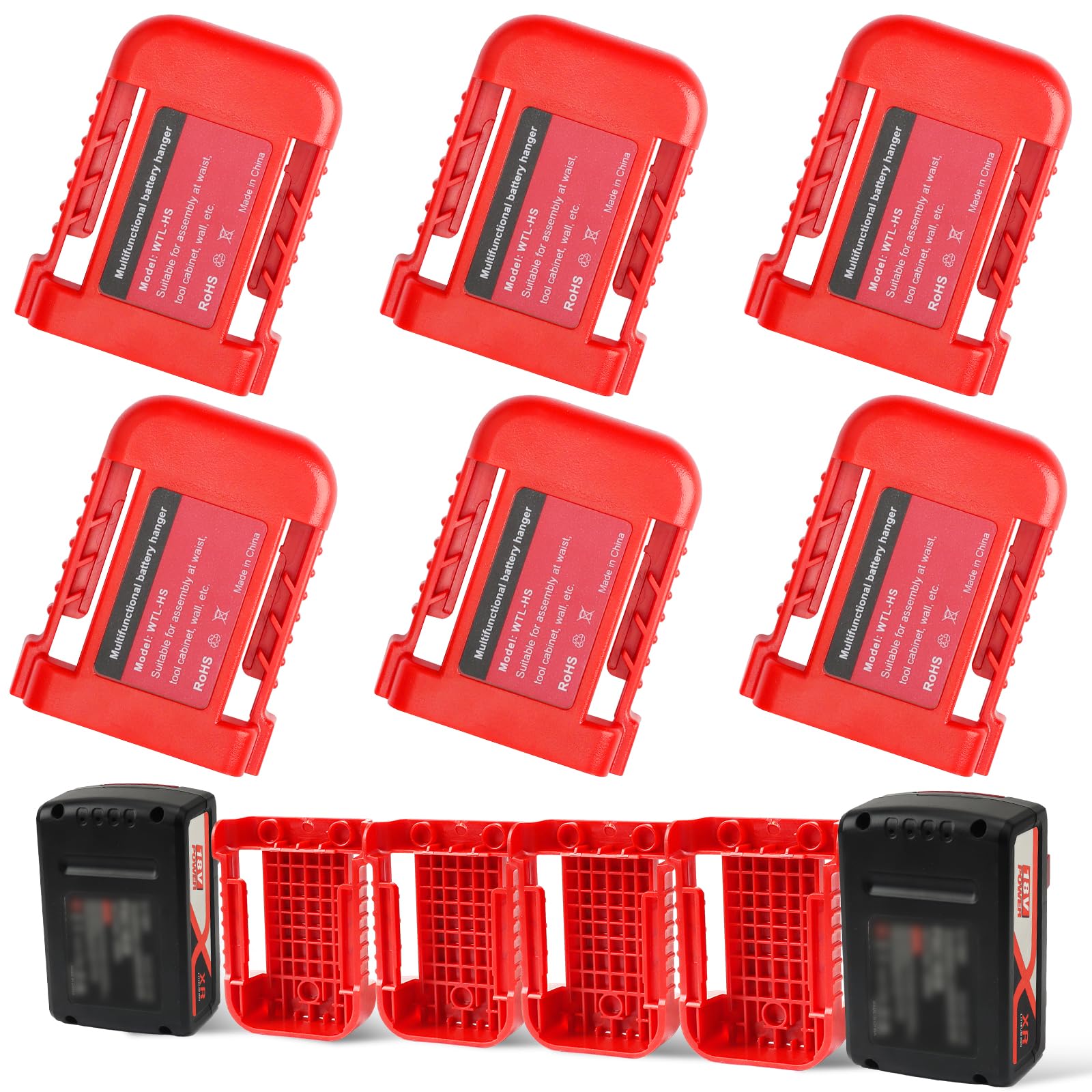 QUPERR 6 Stück Akkuhalter kompatibel mit Einhell 18V Akkus, Wandhalterung Geeignet, Batteriehalterungen, Batteriehalter, Batterielagerregal, Batteriedockhalterung
