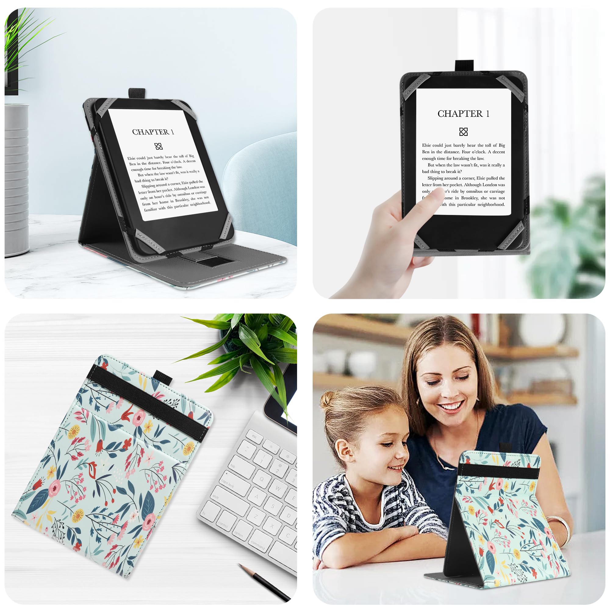 VOVIPO uniwersalna etui ochronna do Kindle Paperwhite Kobo czytnik 6 cali, Stand Folio z wieloma kątami widzenia
