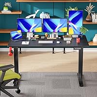 Vista 2 de PayLessHere Escritorio eléctrico de pie de 55 pulgadas con gran espacio y soporte para auriculares, escritorio de oficina con elevación eléctrica