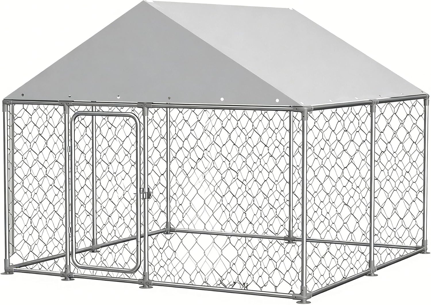 Large Outdoor Dog Kennel, 7.5x7.5 FT Heavy Duty Dog Kennel Outside with UV & Rain-Proof Fully Covered Roof, Rustproof Metal Mesh, Security Locks(90"x90"x73")