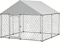 Vista 1 de Perrera grande para perros al aire libre, 7.5 x 7.5 pies, resistente con techo totalmente cubierto a prueba de rayos UV y lluvia, malla metálica