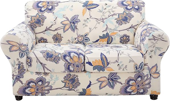 hyha Couch Cover, Loveseat Covers, Floral Pattern, Stretch, Printed, 3 Pieces, Sofa Slipcovers, for 2 Separate Cushion Couch Sofa, Washable Furniture Protector for DogsLoveseat, Vintage Flower
