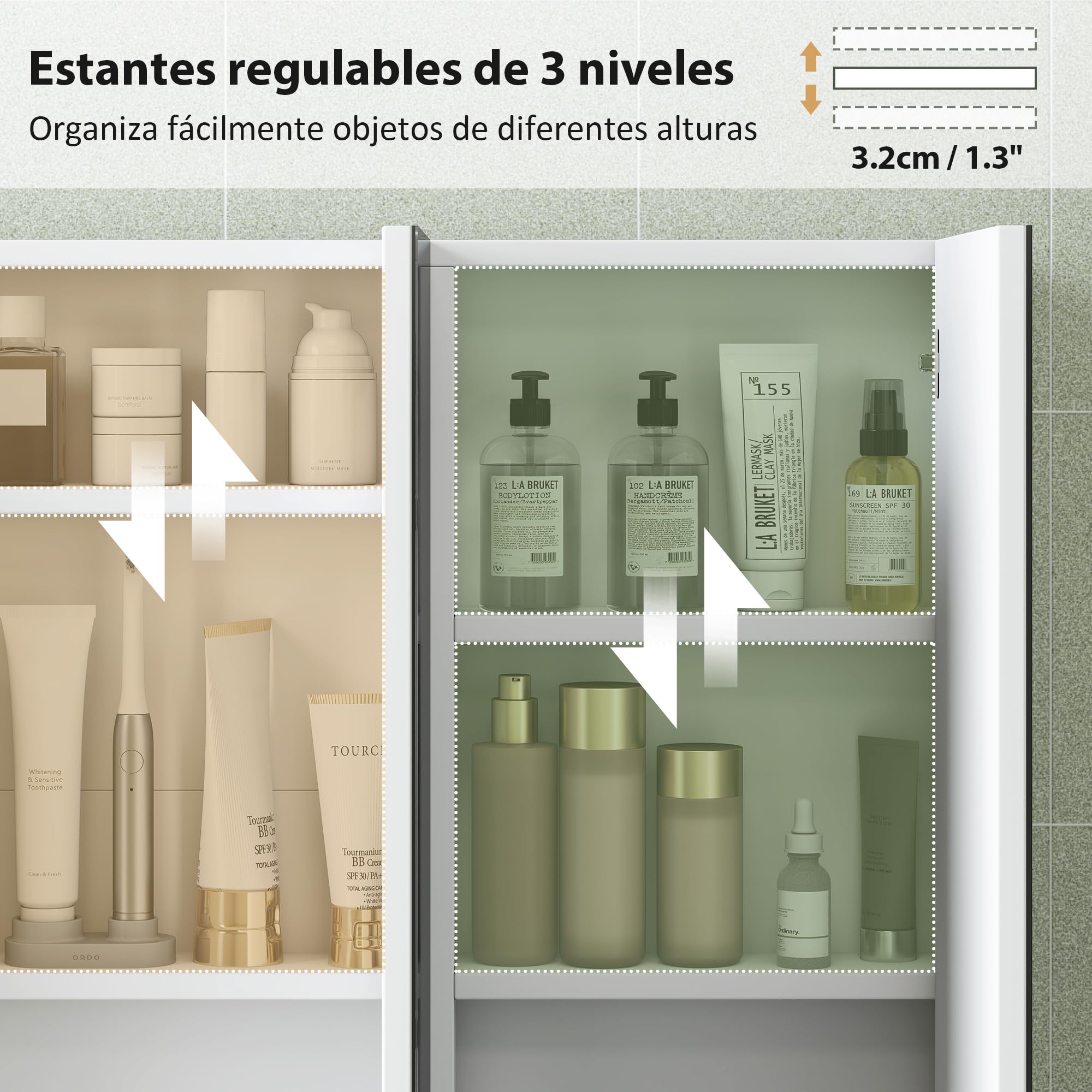 HOMCOM Armario de Baño con Espejo Armario de Pared para Baño de Colgar con 3 Puertas y Estantes Regulables 91,5x11,5x65 cm Blanco