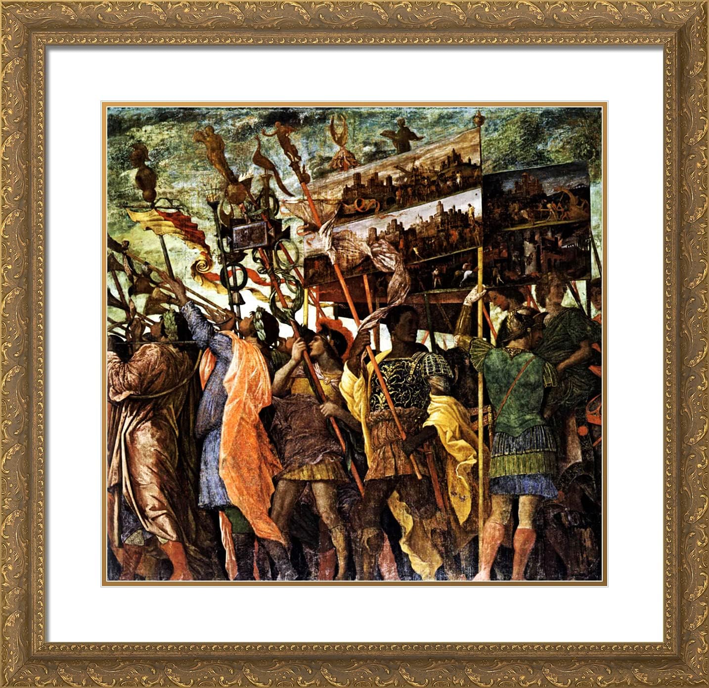 ArtDirect Mantegna, Andrea 21x20 Gold Ornate Framed Art Print with Double Matting Titled: Trumpeters