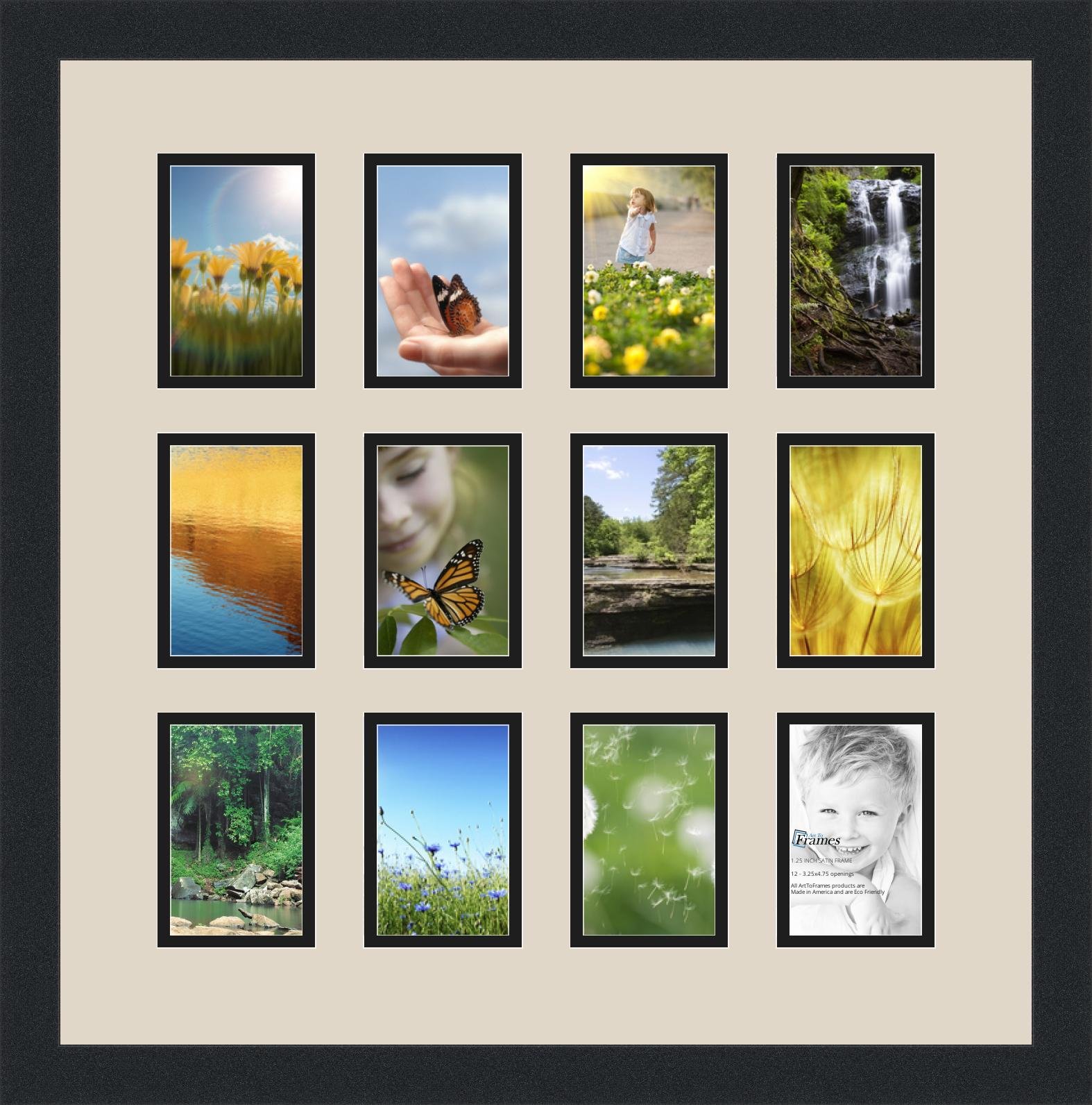 Art to Frames Double-Multimat-1156-844/89-FRBW26079 Collage Photo Frame Double Mat with 12 - 3.25x4.75 Openings and Satin Black Frame