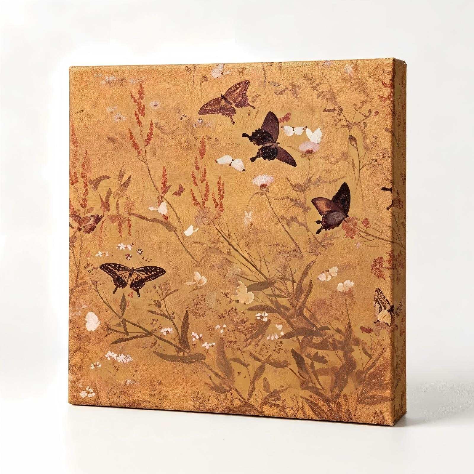 RGsixiot Cuadro en Lienzo Vintage Cuadrado Mariposas Flores Silvestres
