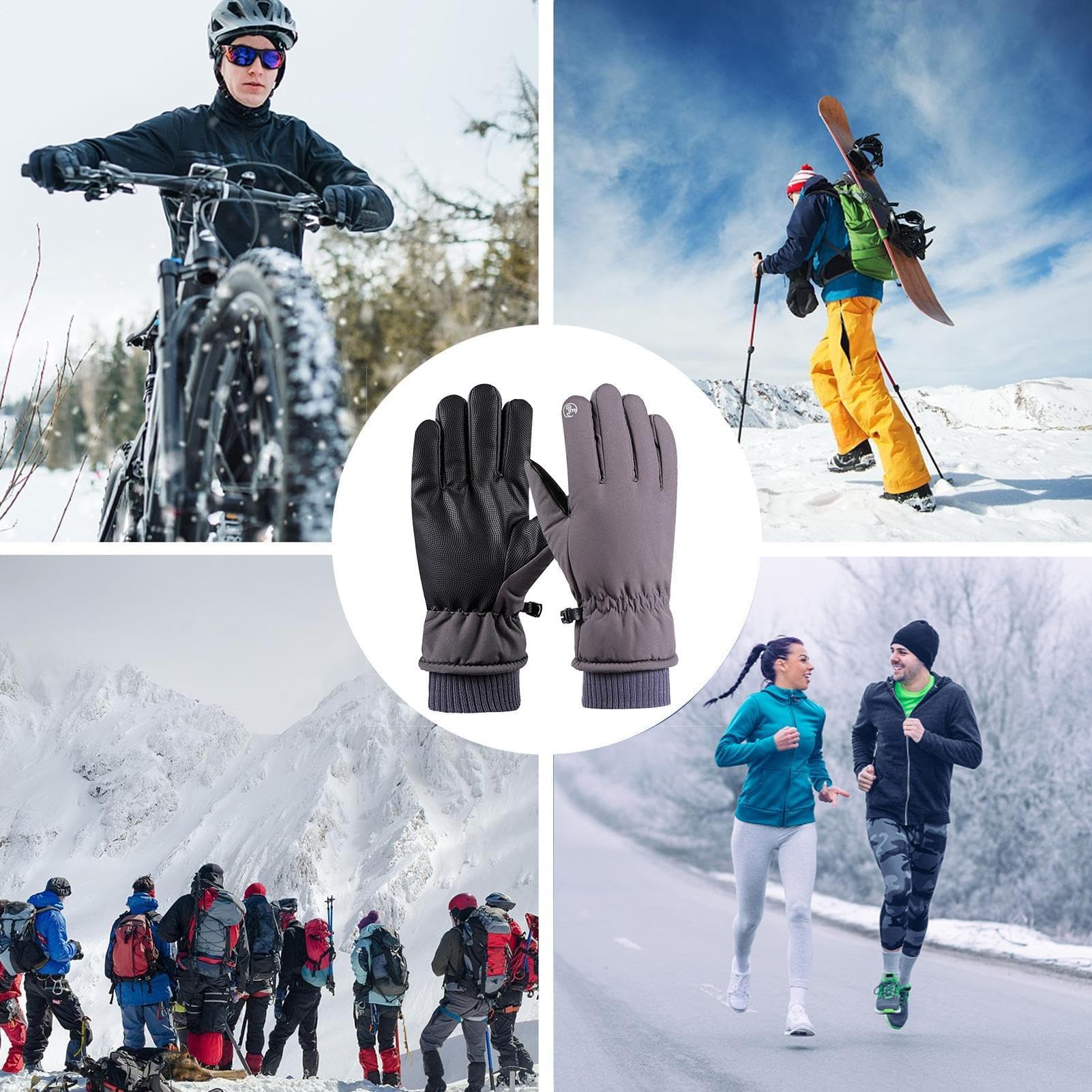 ZH1YFD Rękawiczki zimowe - Wodoodporne rękawice na zimne dni Termiczna deska snowboardowa z ekranem dotykowym w zimne dni do jazdy na rowerze na świeżym powietrzu