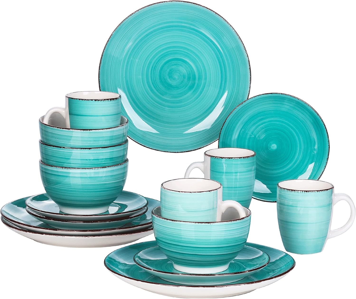 vancasso Serie Bella Vajillas de 16 Piezas Juego de Vajillas Completas Gres para 4 Personas Estilo Moroccan, Verde