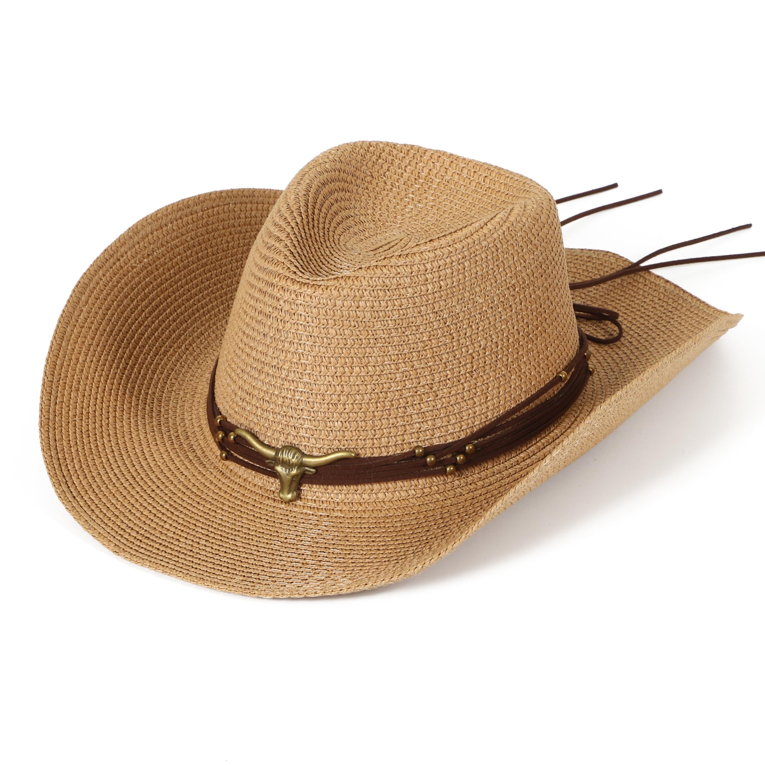soul young Chapeau de Cowboy en Paille Tressée pour Femme Chapeau de Soleil