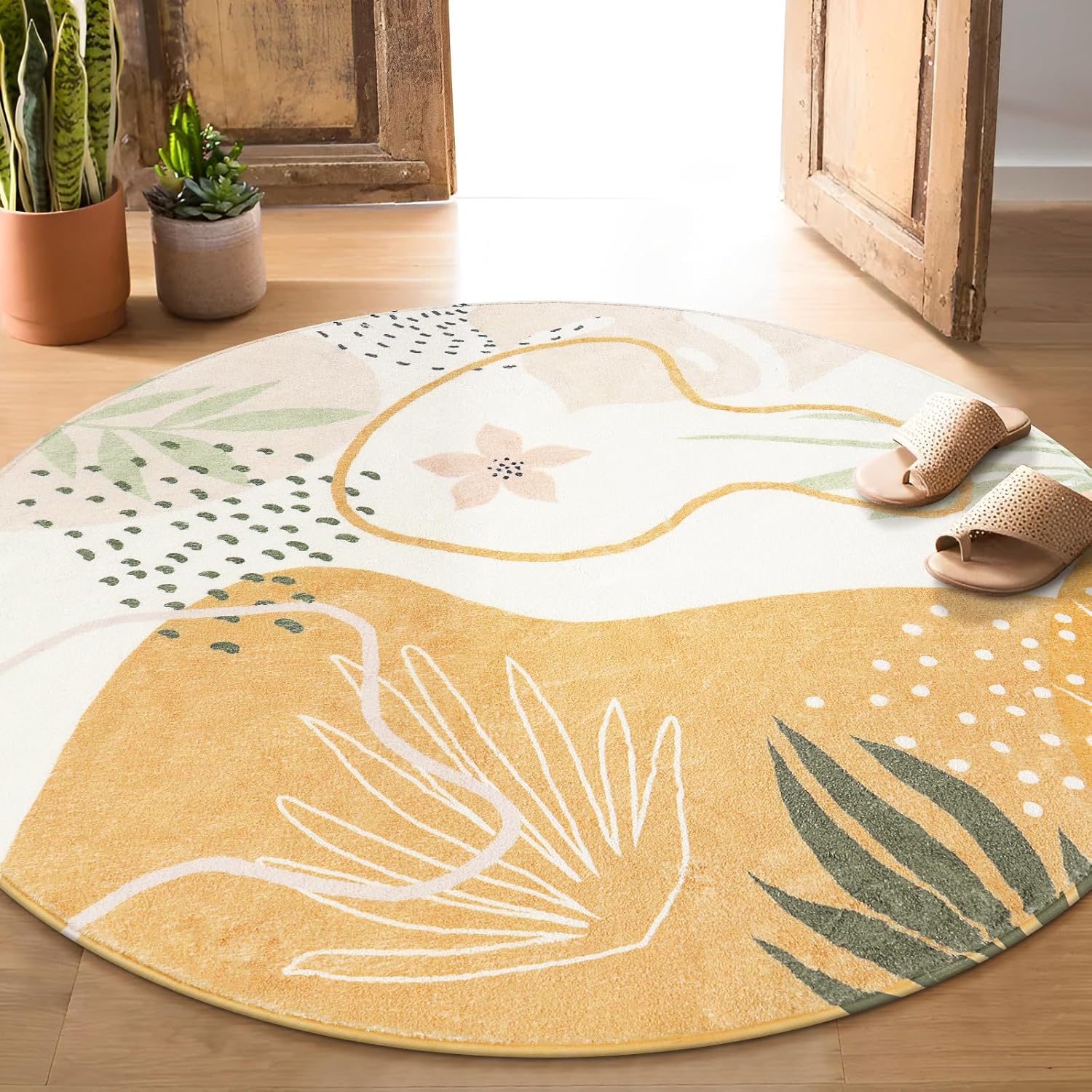 Lahome Boho Washable Round Rugs 5ft Round Rug NonSlip