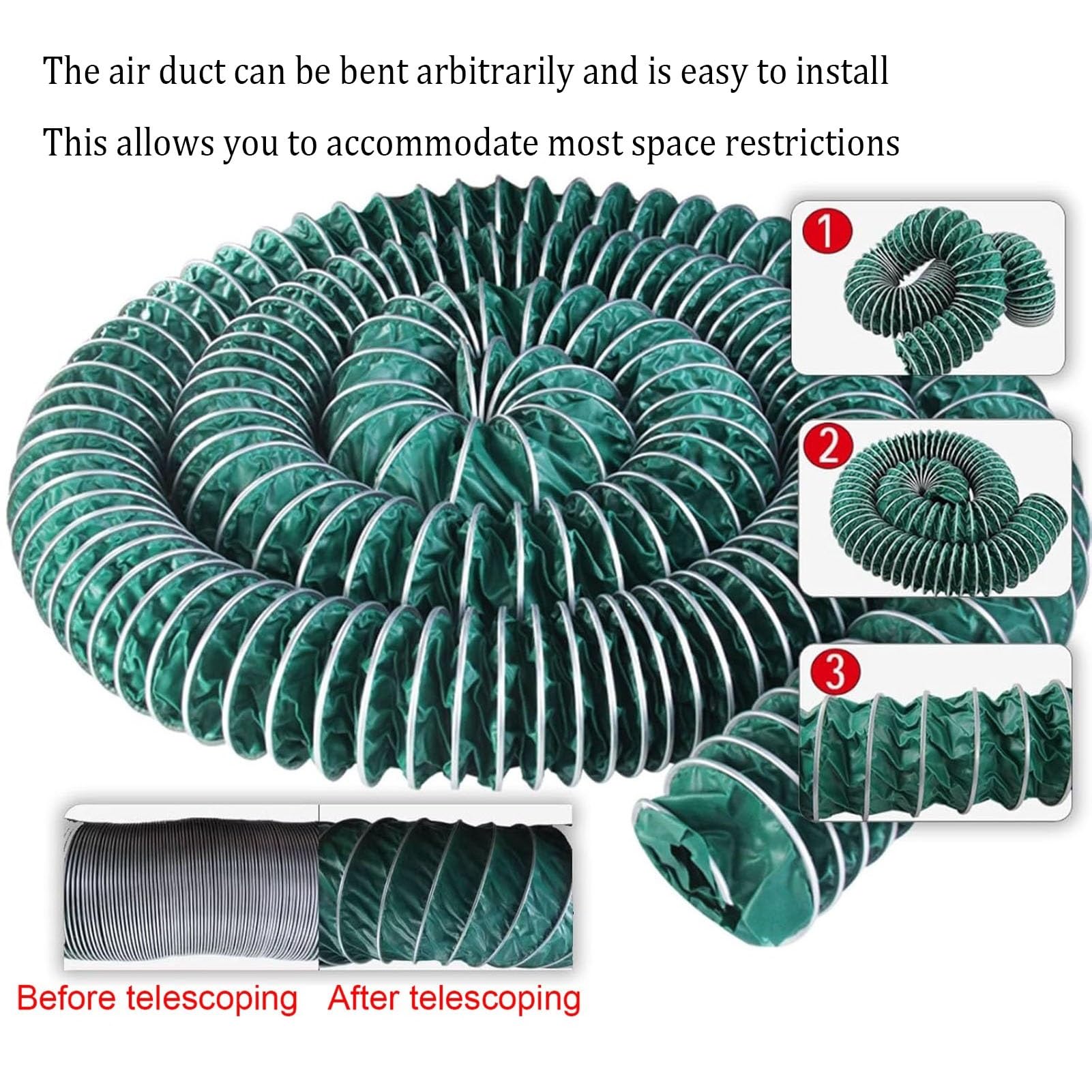 Manguera para conductos, Manguera Flexible de 4''/102 mm, 16 pies/4,8 m - Conducto de ventilación Plegable para Ventilador y Extractor, Incluye Abrazaderas y Soporte de Acero, solución de co