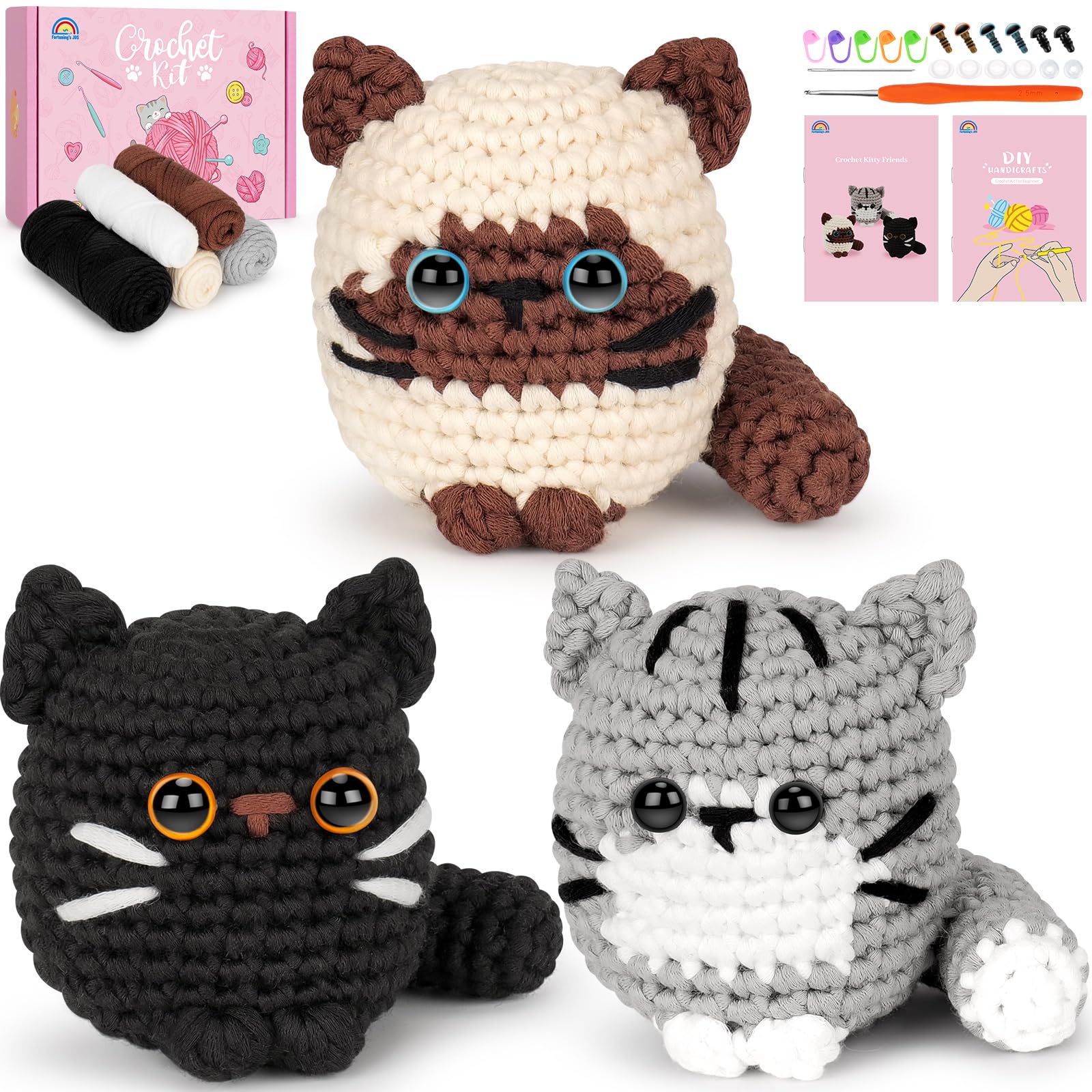Learning Crochet Kit for Beginners Knitting Learning Kit Cat Crochet Kits Animal Crochet Complete Kit for beginners with Tutorials Crochet Knitting Cats Crochets Starter Kit Crochet Beginners