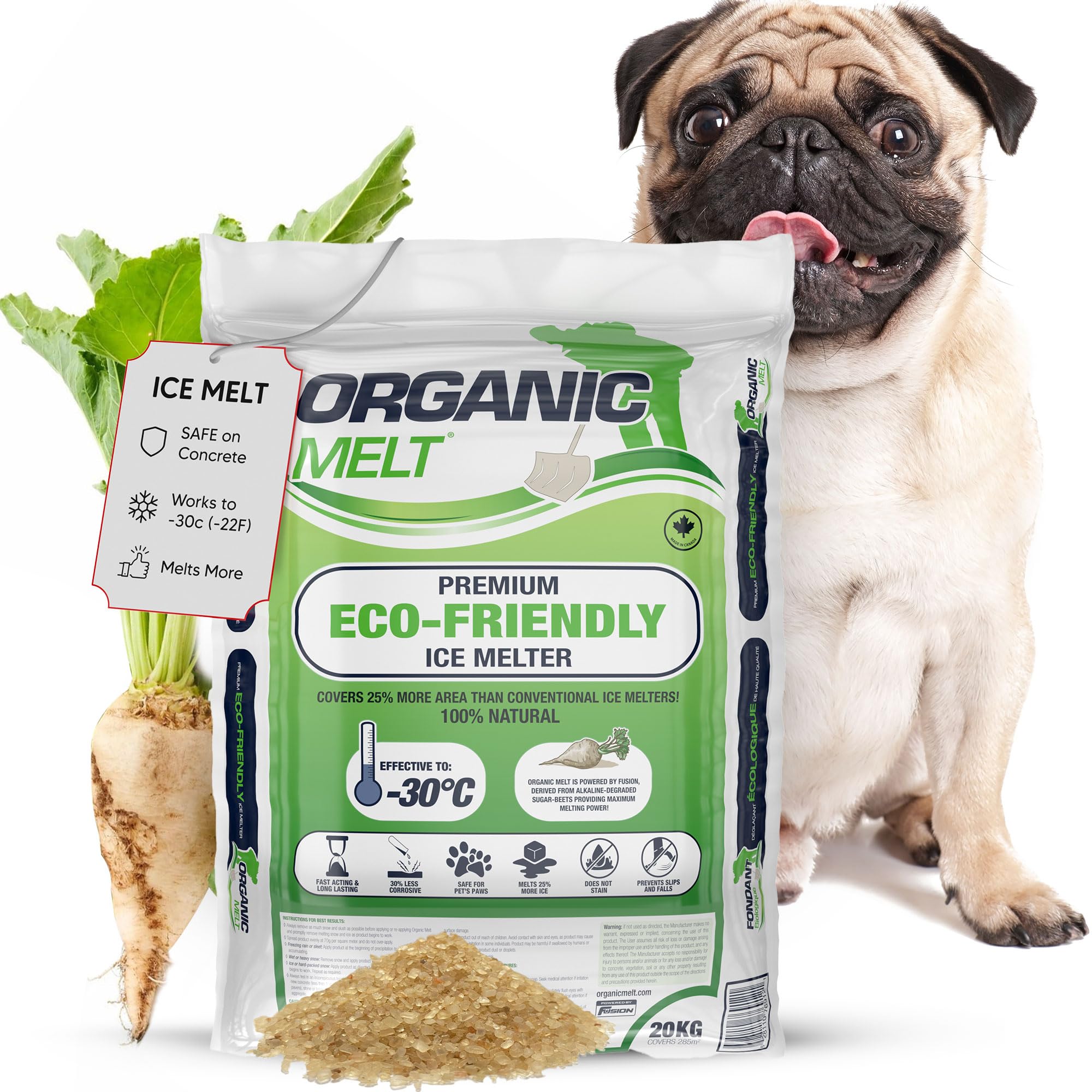 Ice Melt Safe for Concrete, Sidewalks, and Driveways – Pet-Friendly Snow Salt and Ice Melter – Organic Melt Granular De-Icing Product – Eco-Friendly, 20kg (44.1 lbs) Bag