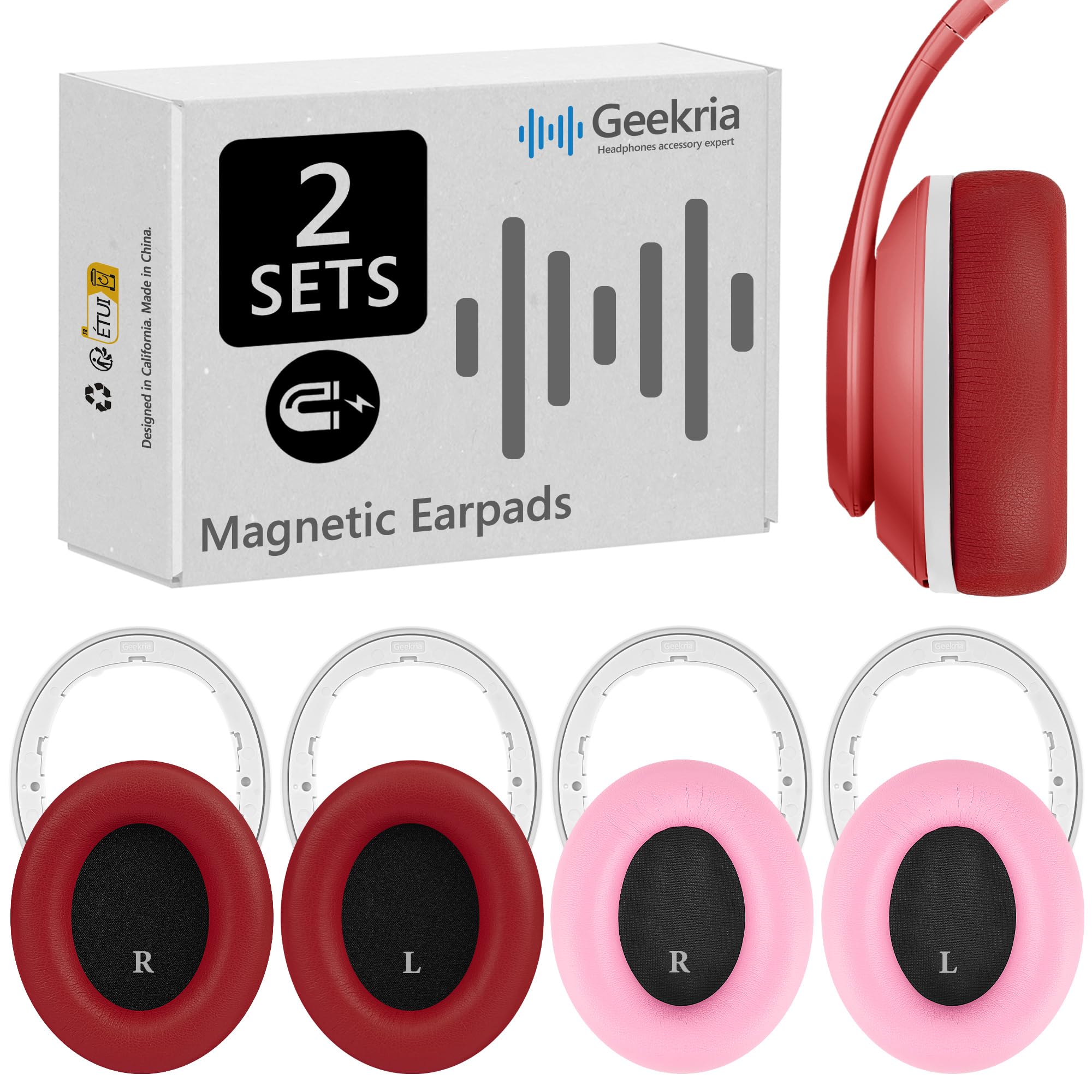 Kit di ricambio padiglioni Geekria SNAP per cuffie Beats Studio Pro, cuscinetti auricolari magnetici con cambio facile in pochi secondi, parti di riparazione (pelle proteica, 2 paia)