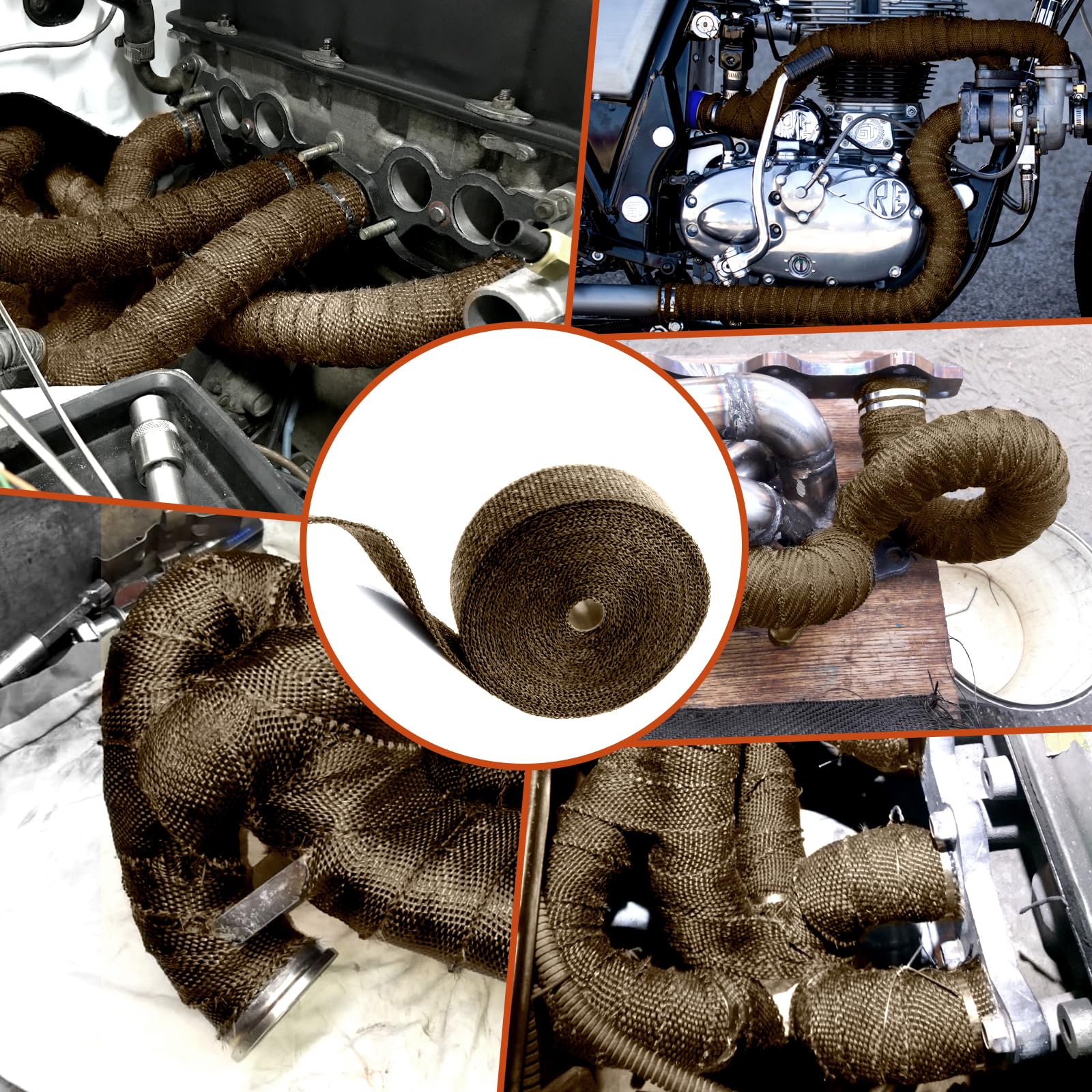 Benda Termica Moto 15M,Benda Termica per Scarico Marmitta,Nastro Isolante Marmitta Band,con 10 fascette in acciaio inox,Protezione Calore Nastro,per Vano Motore Tubi di Scarico (Basalto)