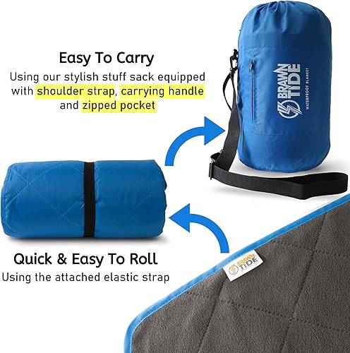 Miniatura 4 de BRAWNTIDE Large Outdoor Waterproof Blanket - Extra Thick Fleece, Warm, Windproof, Sandproof, Quilted, 82" x 55", Ideal for Beaches, Picnics, Royal