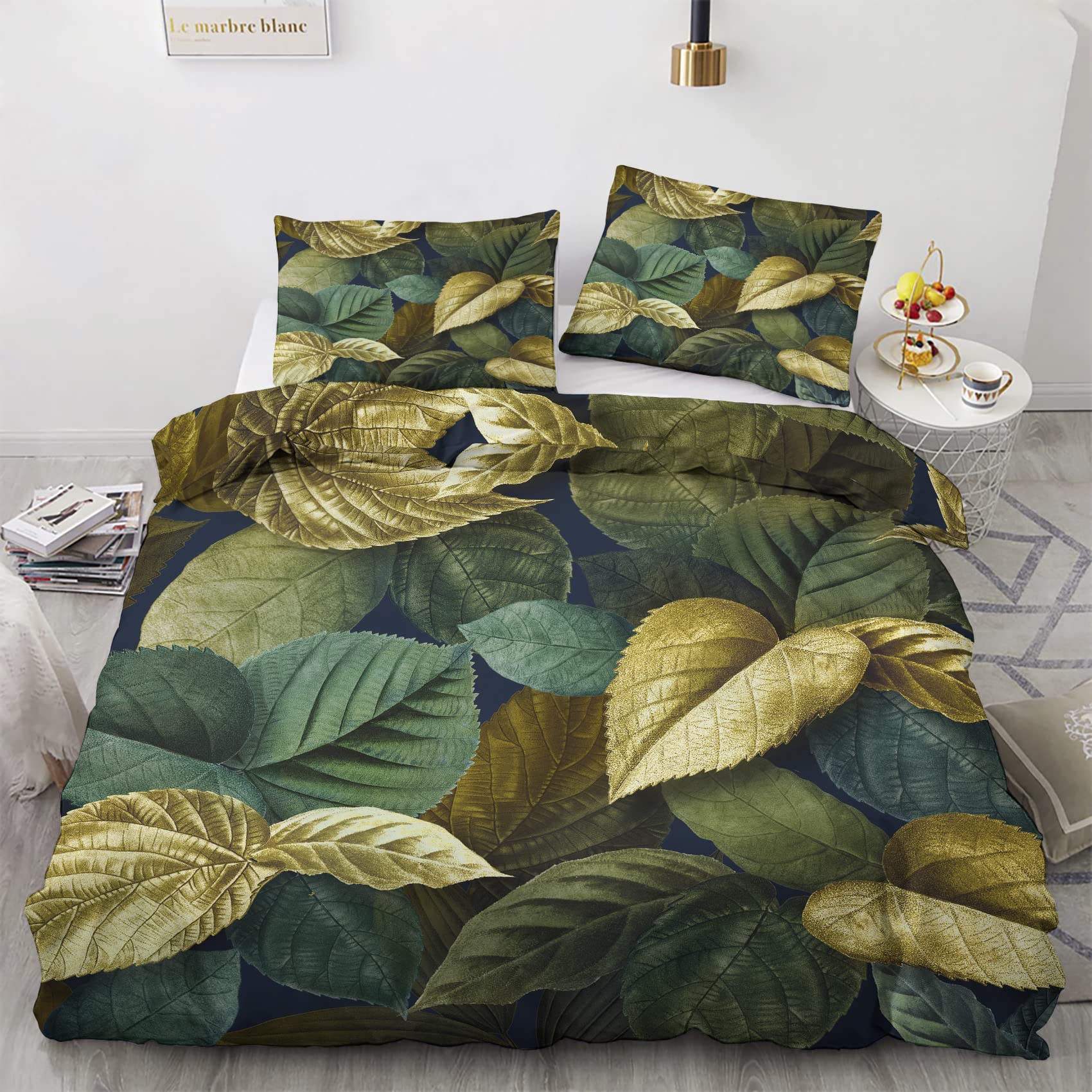 Nogawa Aoi10 Leaves Emperor Size Duvet Cover Sets, Modern Printed Bedding Set 3 Pcs, Ultra Soft Microfibre Quilt Cover & 2 Pillowcases With Zipper Closure 290 X 235