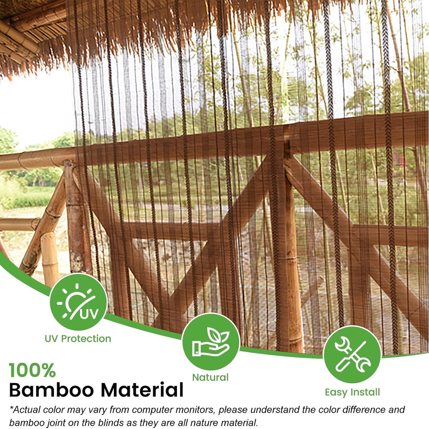 145x150cm Estor de Bambú Natural 50% Filtro Luz | Persiana Enrollable Bambú | Privacidad Diurna, Antideslumbramiento |Cortina para Ventana – Decoración Rústica para Ventanas y Terrazas