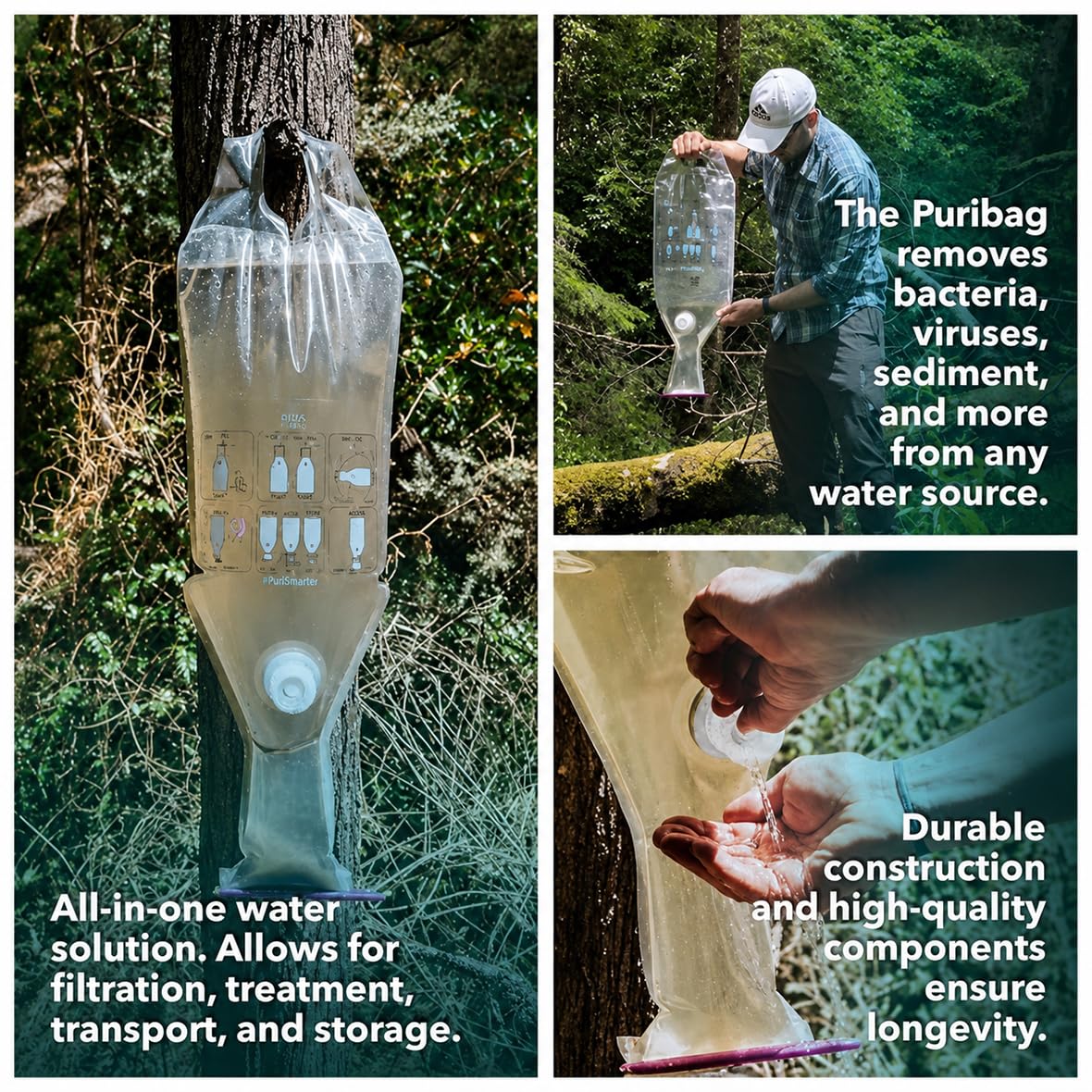 PuriBag: Purificador de agua Sistema de camping para senderismo, supervivencia, viajes, perfecto para almacenamiento de agua y viajes, 10L (2.5 galones)