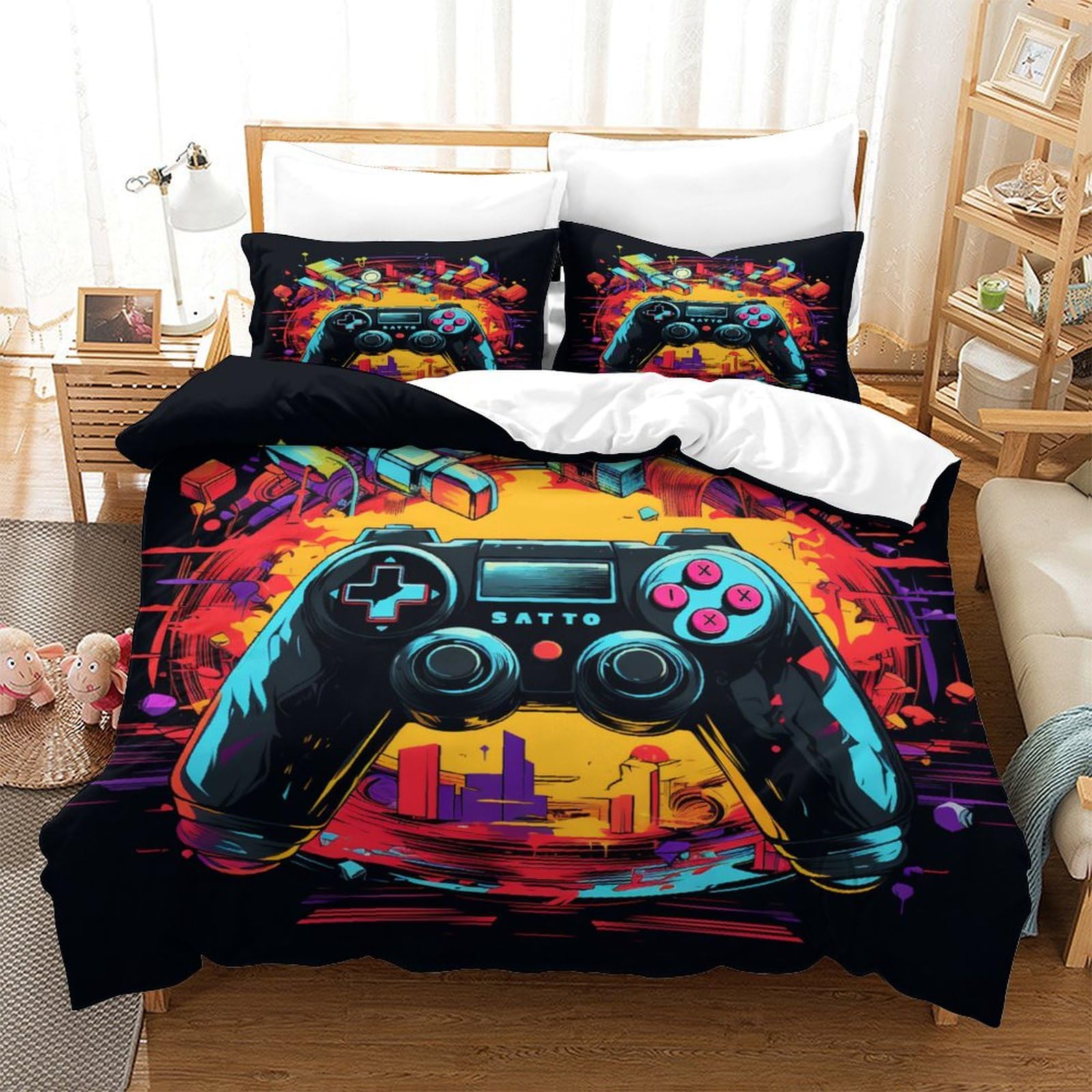 Parure de lit 140x200 cm microfibre 3 pièces pour lit simple AI Games