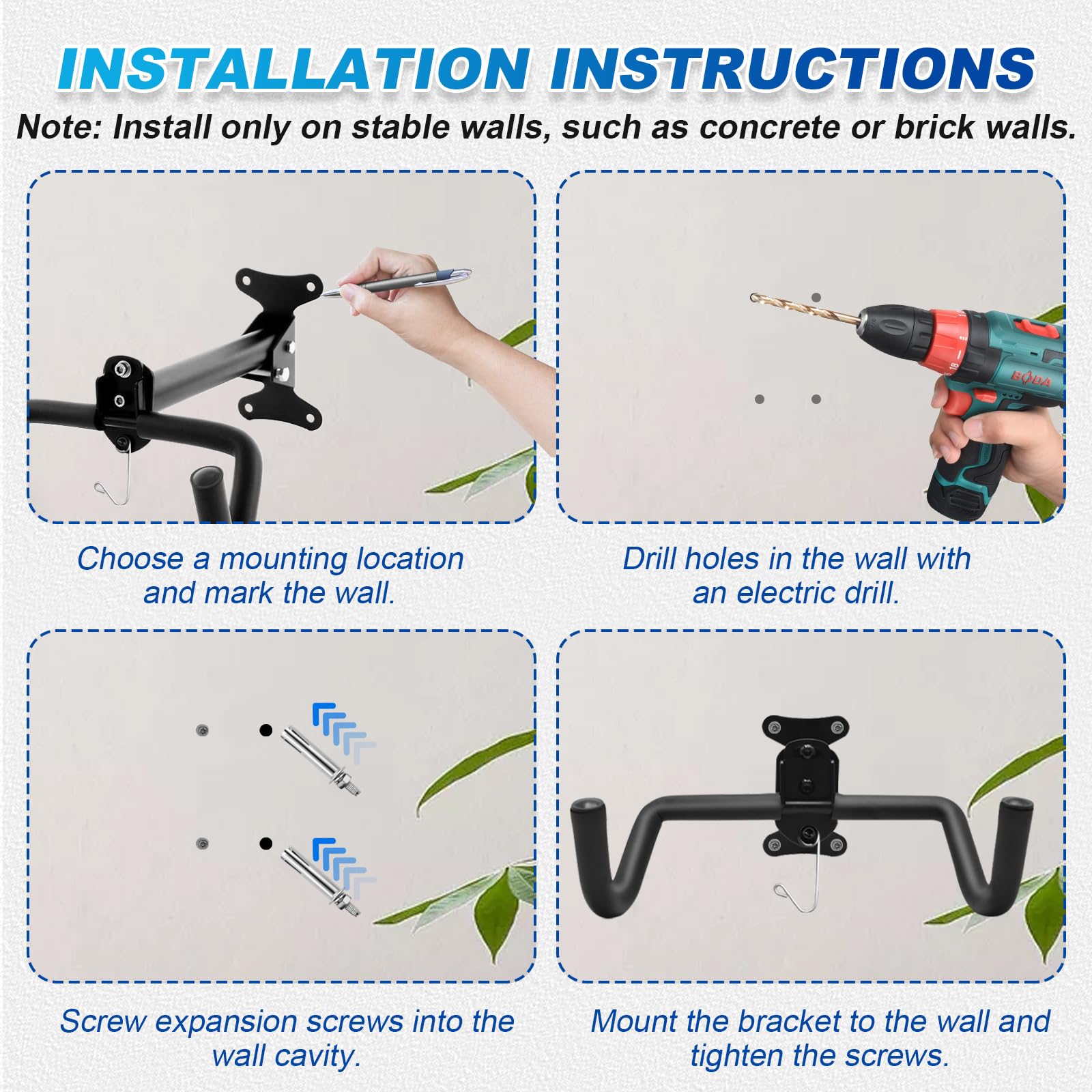 JNUYISW Bike Wall Mount, Adjustable Distance Foldable Bike Hanger with Helmet Hook - Image 4