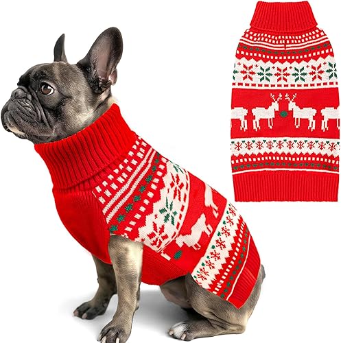KYEESE - Suéteres de Navidad para perros, copos de nieve, renos, suéteres para perros con correa, suéteres navideños para perros