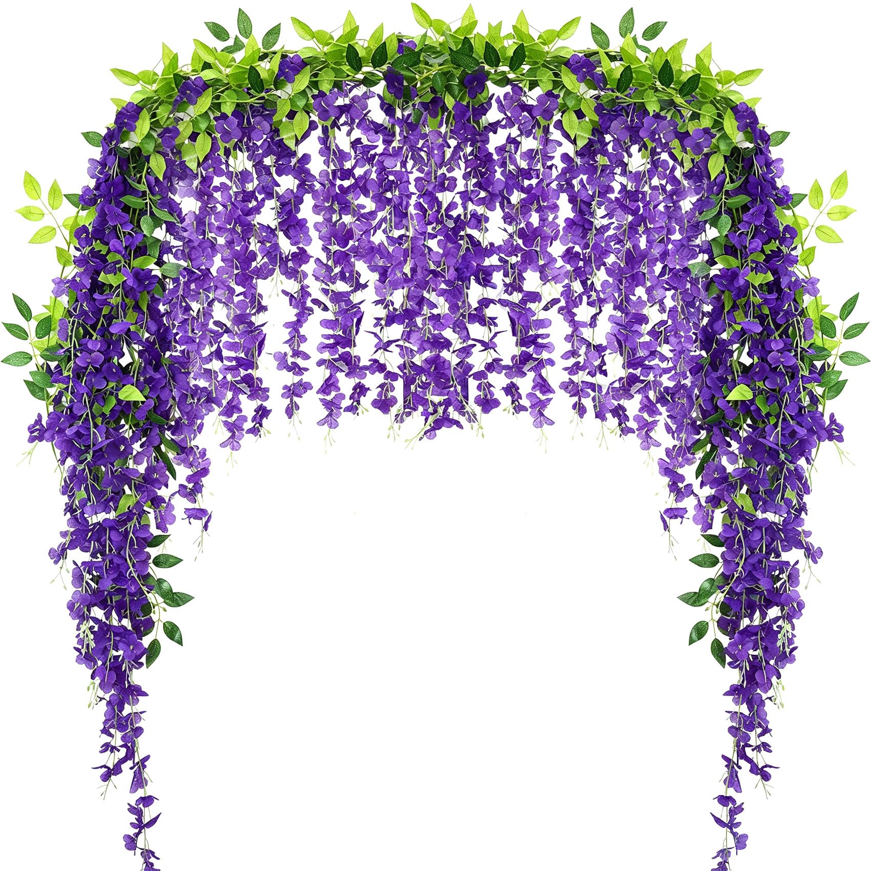 ADORAMOUR Artificial Wisteria Flower Garlands - 4Pcs 1.8m (7.2m) Fake Floral Vines, UV-Proof Hanging Faux Trailing Plant with Flexible Wire for Wedding Arch, Garden Trellis, Balcony & Home Decor