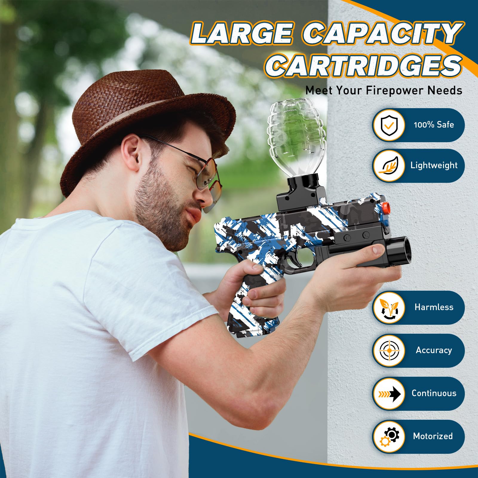 Splat Gun for Precision Shooting, Electric Water Ball Orby Gun with Top Loading Design, Great for Competitive Team Play, Ages 15+ (Blue)