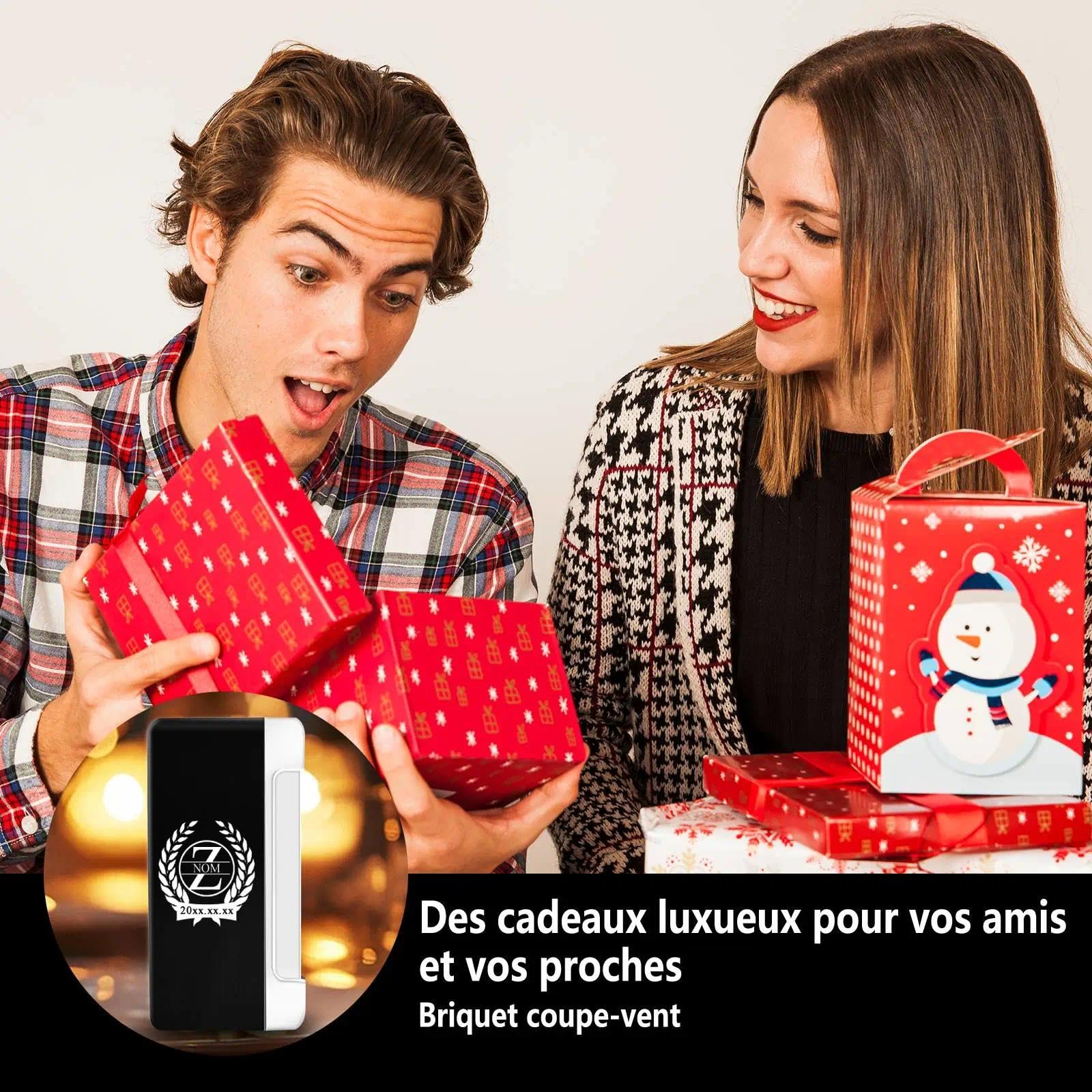 Briquet Personnalisé Briquet Métallique Résistant aux Tempêtes - Gaz Flamme Bleue Métallique, Cadeau Homme Exigeant Fête des Pères Luxe