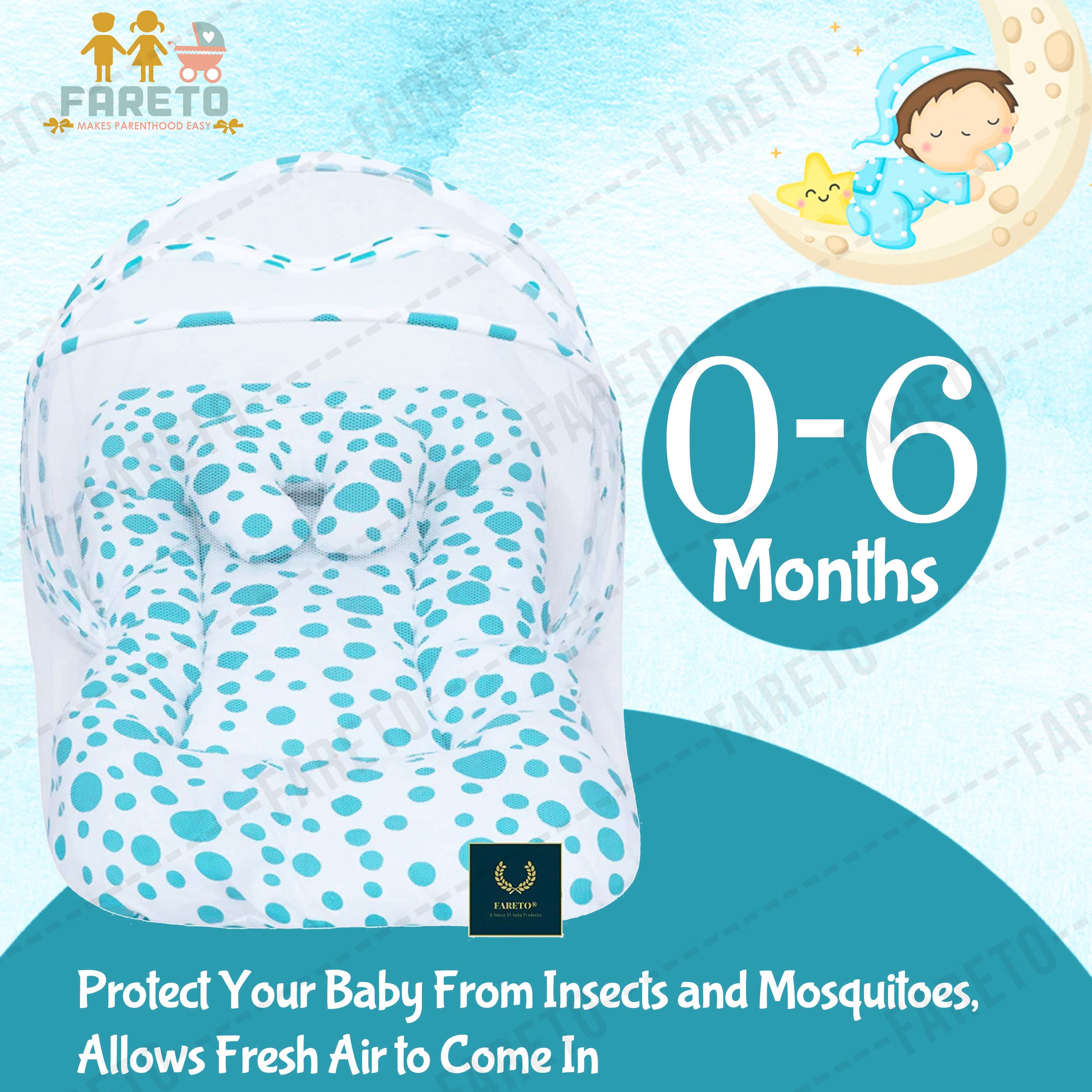 Fareto New Born Baby Mattress with Net (0-6 Months) (Blue) 2