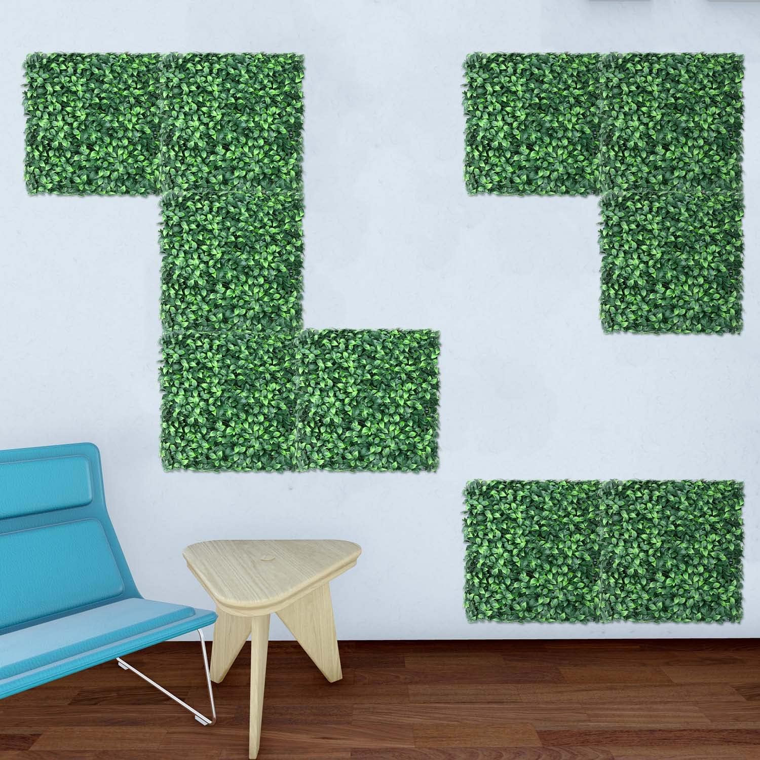 E&K 20" x 20" Artificial Plant Fence Panel Faux Leaves Grass Wall Privacy Screen Panel Decorative for Indoor Outdoor (Gardenia, 5 Pcs)