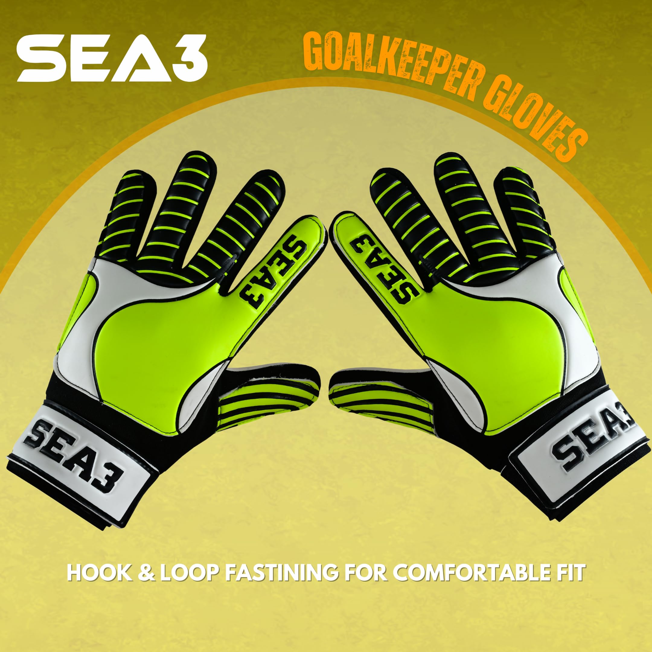 SEA3 Unisex Kids Boys Children's Junior Football Goalkeeper Sports Soccer Training Goalie Gloves, Yellow - Size 2: Age 4 to 5 Years - Image 4