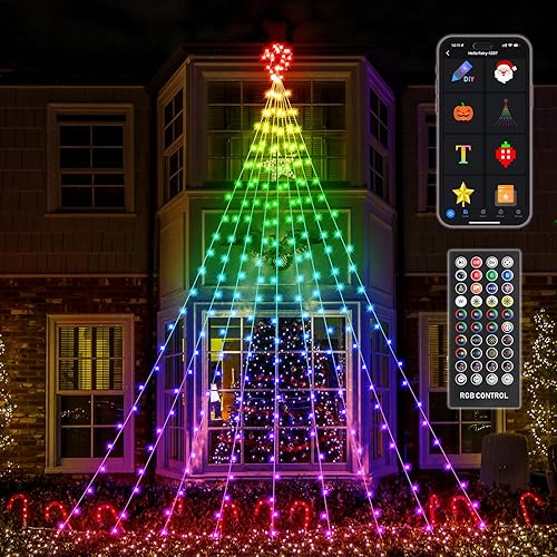 Miniatura 1 de Luces de cascada de Navidad RGB inteligentes de 16.4 pies con estrella, aplicación y control remoto, espectáculo de luz personalizado y