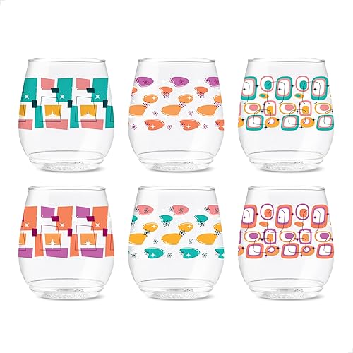 TOSSWARE POP 14oz Vino Mid-Century Retro Series, SET OF 6,