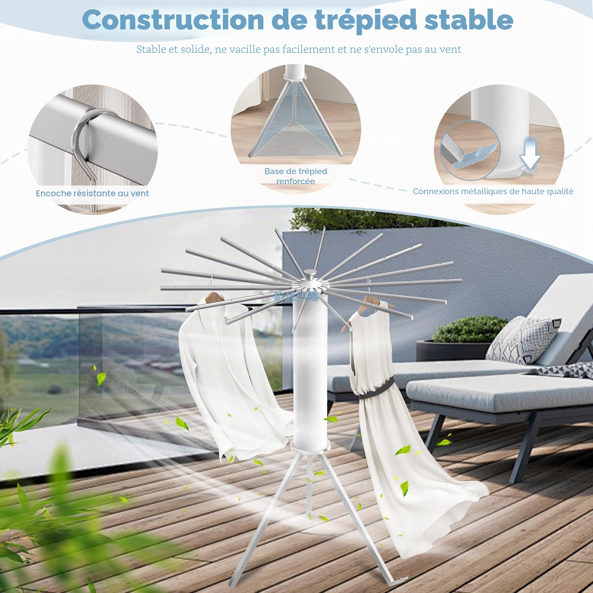 Froadp Séchoir à linge avec 16 barres de séchage en aluminium pliable - Portable - Octopus - Peu encombrant - Pour balcon, chambre à coucher, maison