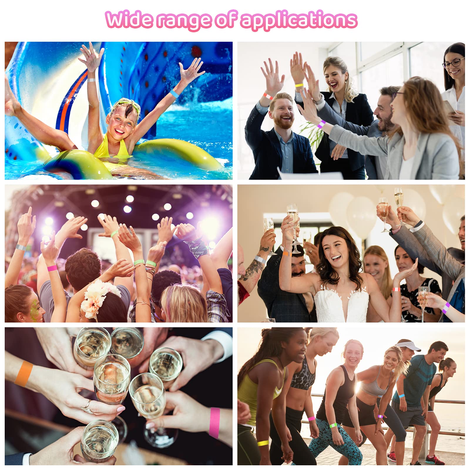 200 Braccialetti Carta Per Eventi | Impermeabili E Fluorescenti | 10 Colori | 19x250 Mm