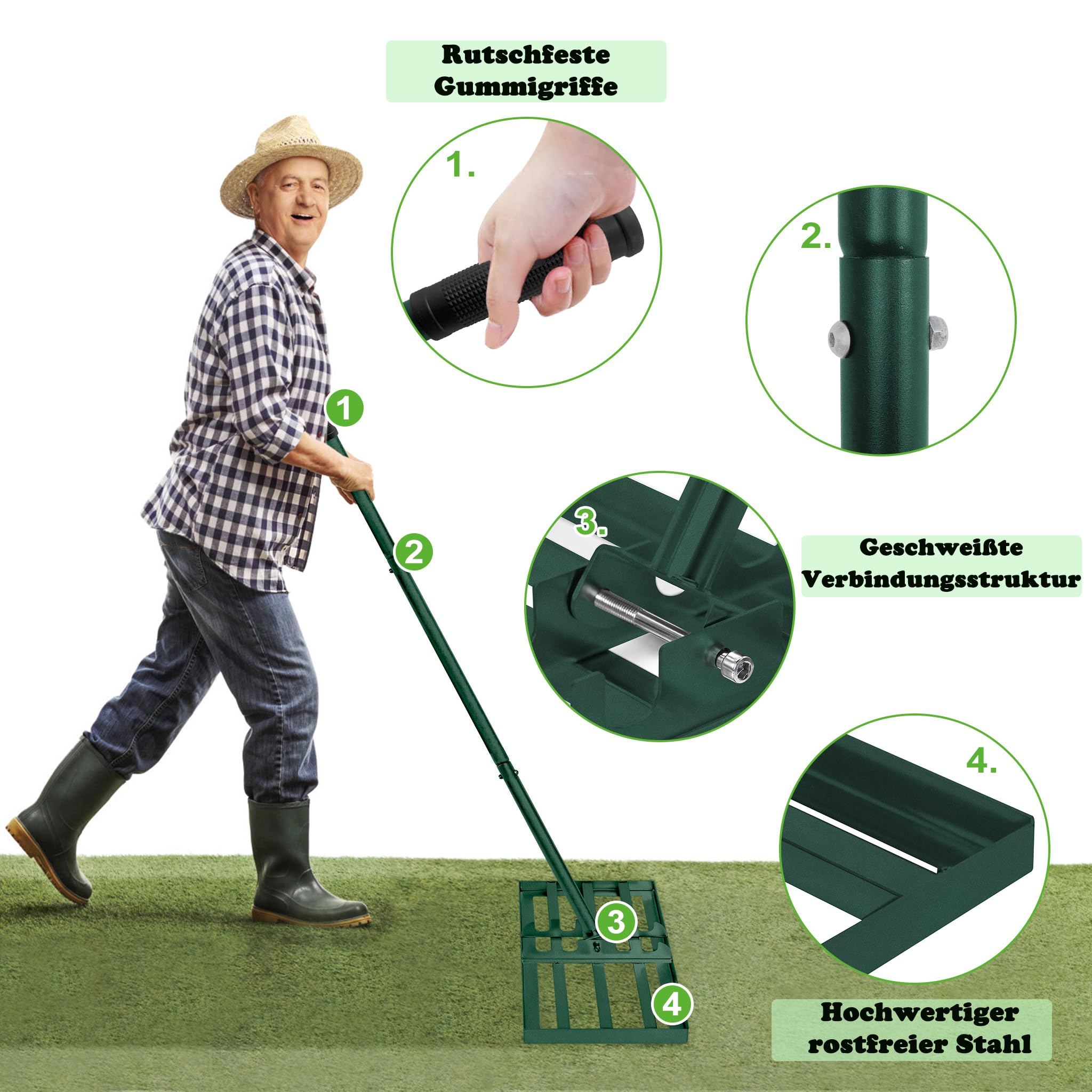 Aufun Raschietto per prato Leveling Rake Golf professionale con lunghezza regolabile manico per campo da golf, giardino, cortile (25 x 75 cm)