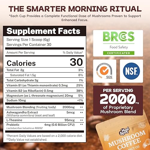 Vista 4 de Café de hongos con mezcla de 13 hongos, aceite MCT y B1B2, café instantáneo con melena de león, Cordyceps, cola de pavo para una mejor energía