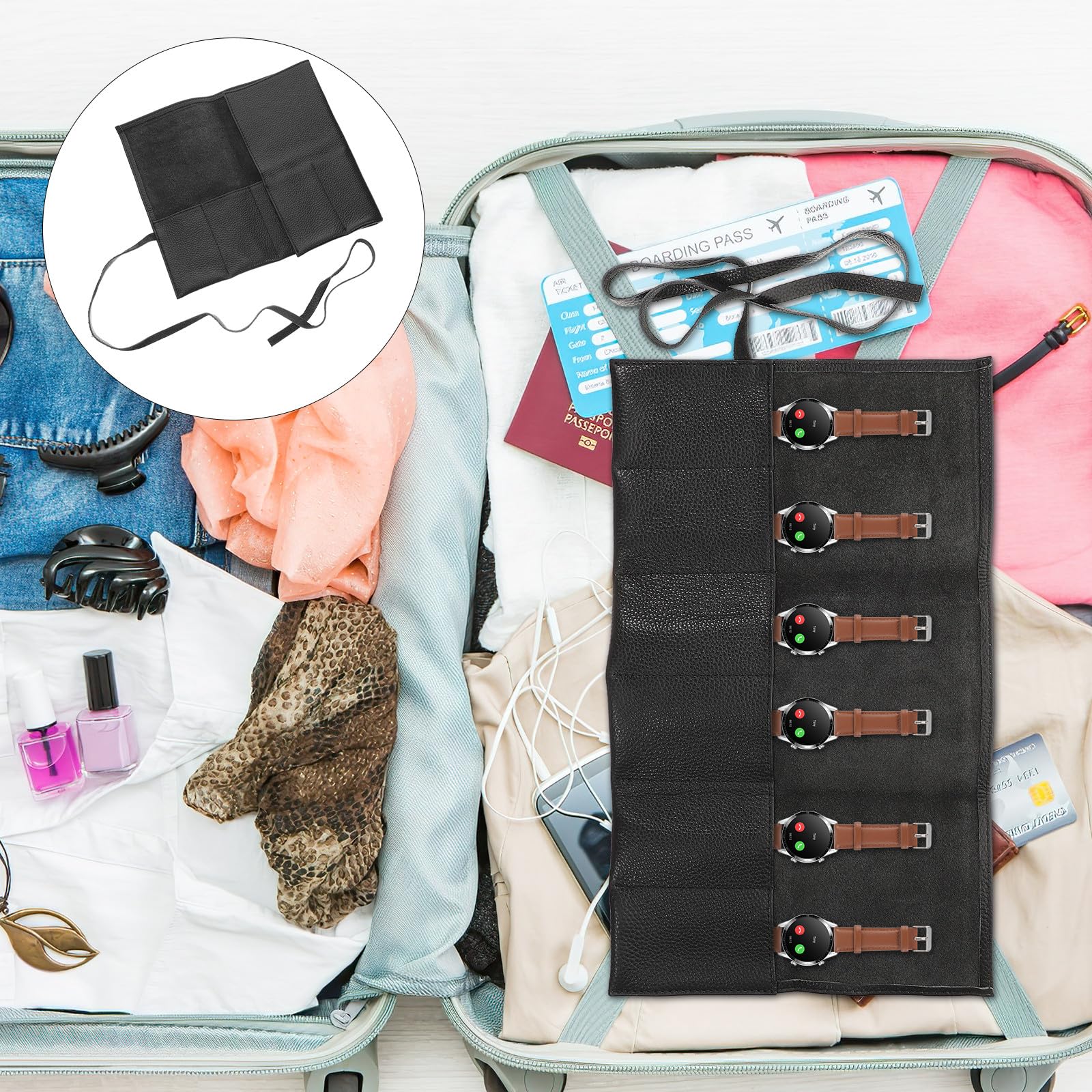 Ciieeo Organizador Portátil de Relojes de Cuero Negro Estuche Práctico para Viaje Bolsa Protectora para Relojes de Pulsera Funda Compacta y Resistente para Guardar