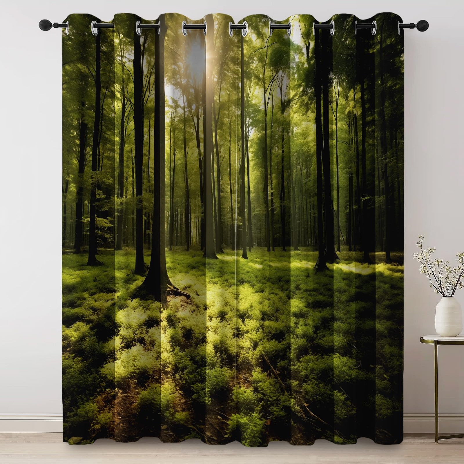 Generisch Vorhänge Natürliche Landschaft Gardinen Verdunkelung Blickdicht mit Ösen für Schlafzimmer H 245 x B 100 cm (2er Pack), Wald Wiese Sonne Bedruckte ThermoVorhang für Wohnzimmer