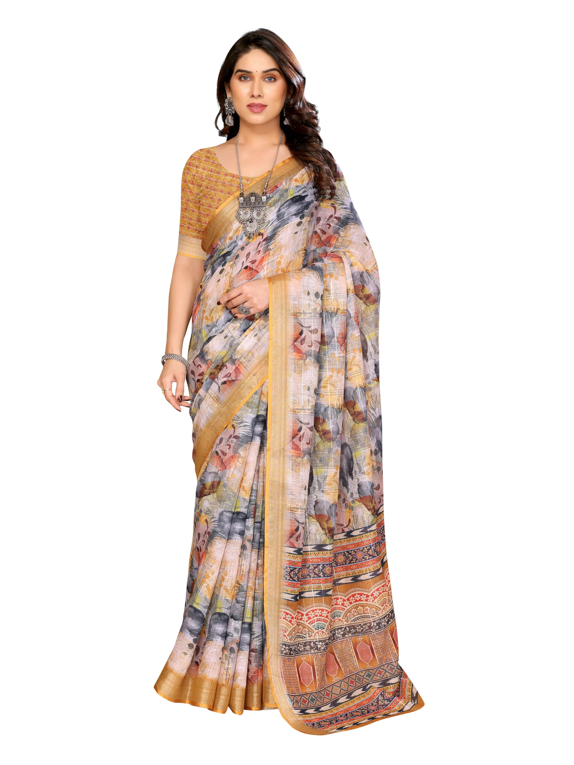 sidhidata Women's Cotton Linen Blend Lining Digital Printed Saree With Unstitched Blouse Piece (Linen Lining Saree)-picture-44