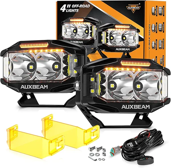 Auxbeam V-MAX Series LED Light Pod, 270° Side Shooter LED Offroad Lights with Amber DRL, 4 Inch Auxiliary Ditch Light for Truck ATV Jeep Ford