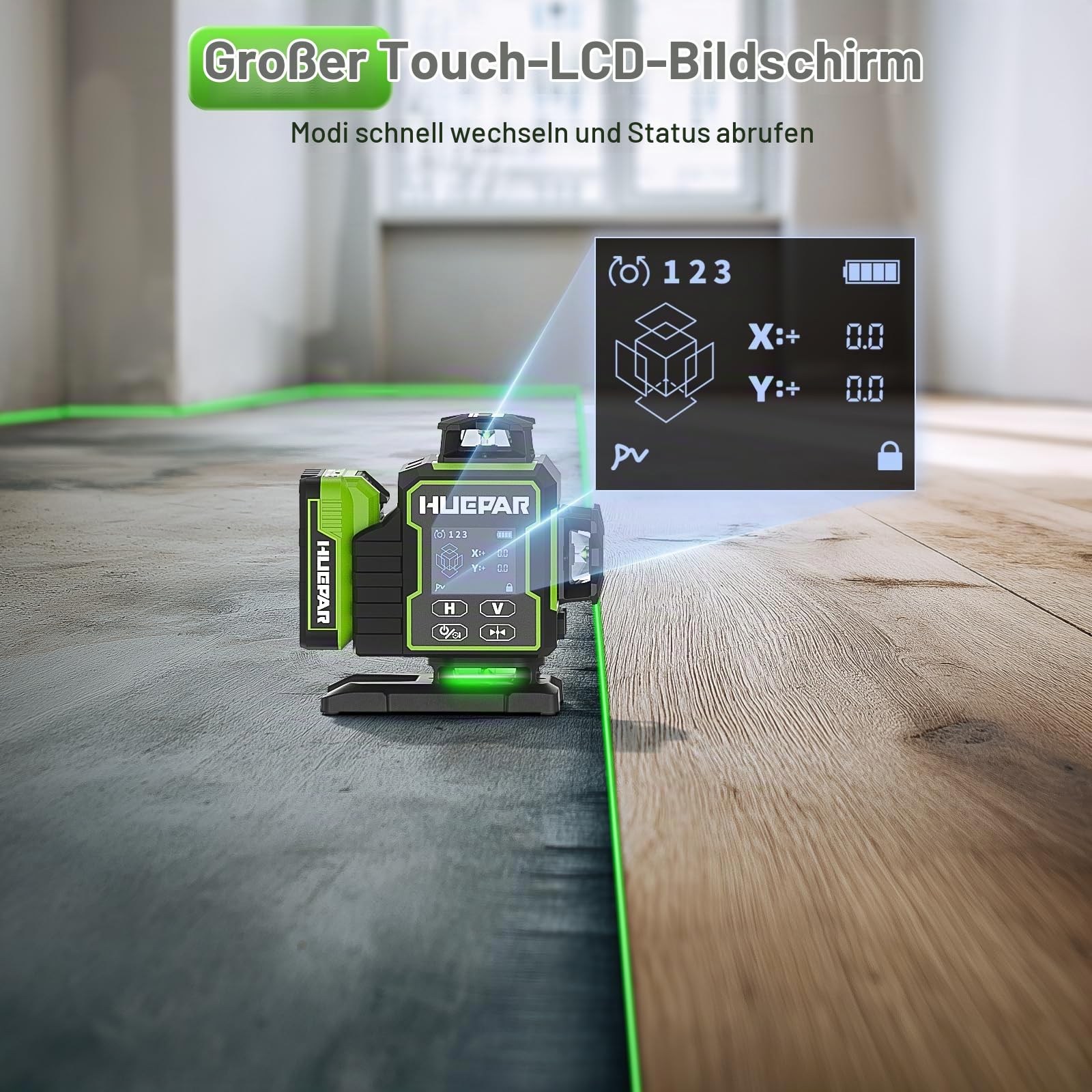 Huepar 4D Laser-Wasserwaage mit Empfänger & LCD-Display, W04CG 8RG