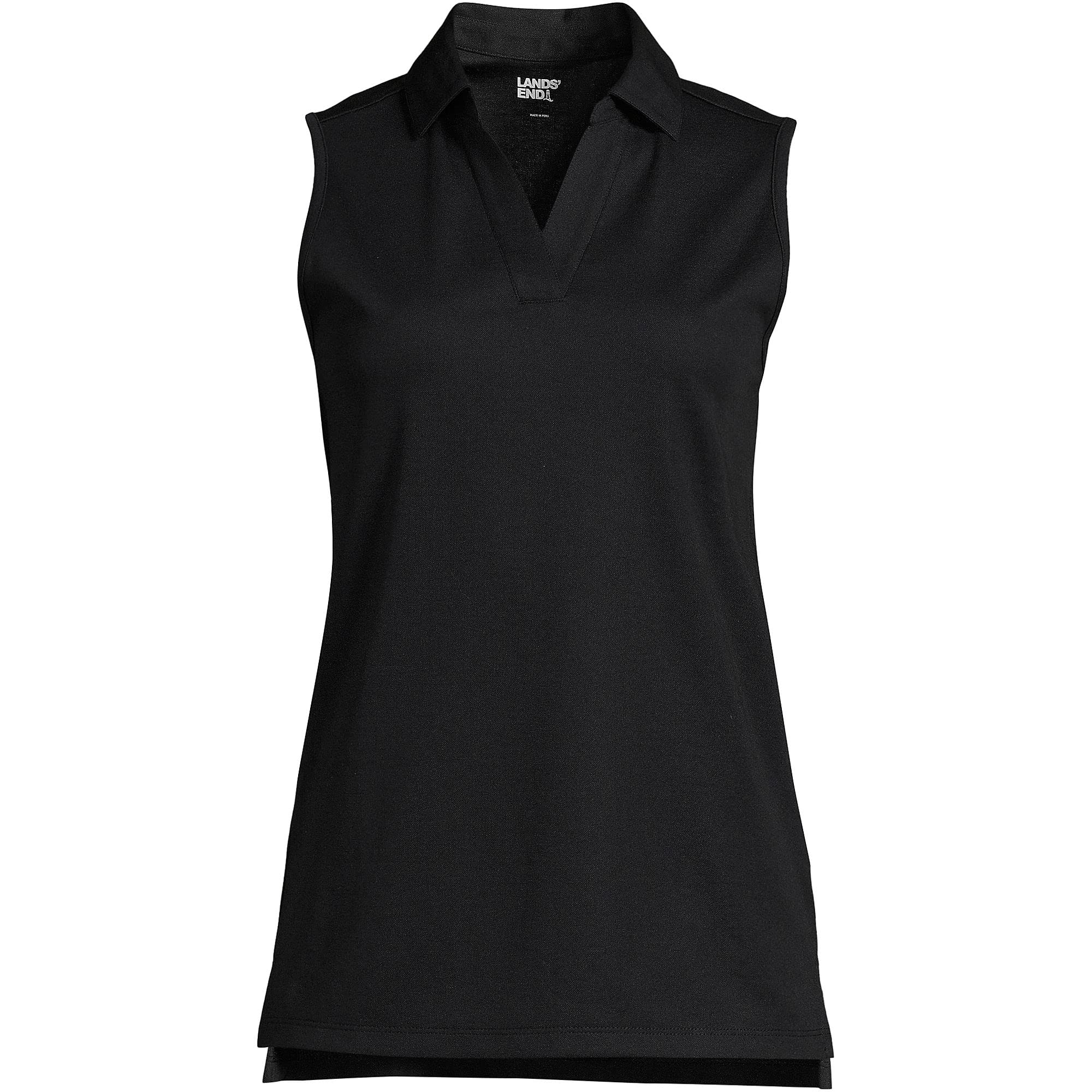 Lands' End Womens Performance Pique Sleeveless Polo Black Regular X-Small