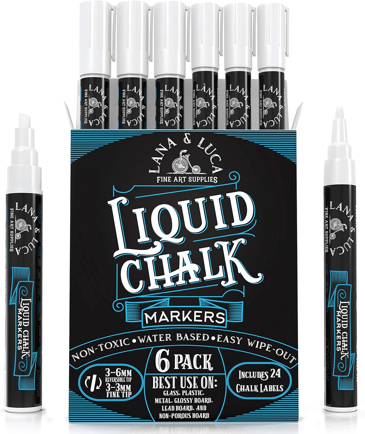 Liquid Chalk Marker Pen - White Dry Erase Marker - Chalk Markers for Chalkboard Signs, Windows, Blackboard, Glass with 24 Chalkboard Labels Included ...