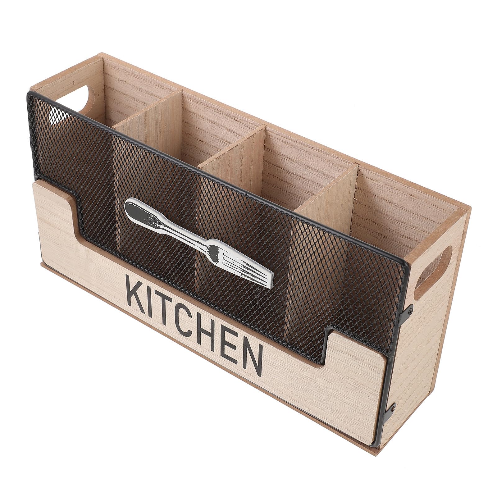 KICHOUSE Organisateur de Vaisselle en Bois Compartiments Multiples, Boîte de Rangement pour Couverts Cuisine, Grosse Capacité, Design Rustique pour Plans de Travail