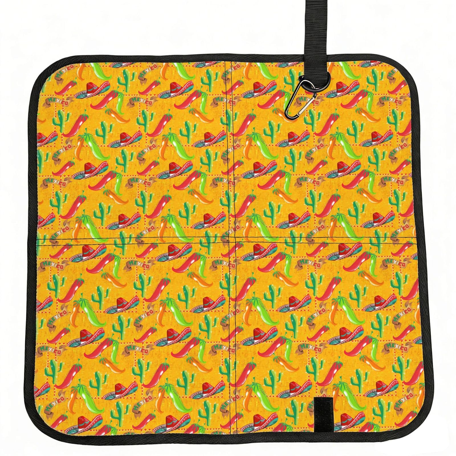 VCzsdff Cactus Hat And Chili Pepper Print Portable Seat Cushion Folding Bleacher Pad Compact Picnic Sitting Mat Polyester 40cm